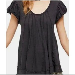 WE THE FREE Relaxed Distressed Light Blue Round Neck Short Sleeve Top